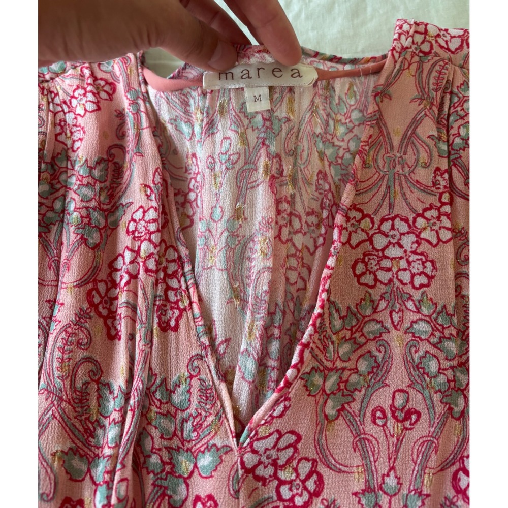 Marea by Liz Joy Cala Rosado Pink Floral Ruffle Mini Dress - Size M - Picture 8 of 14